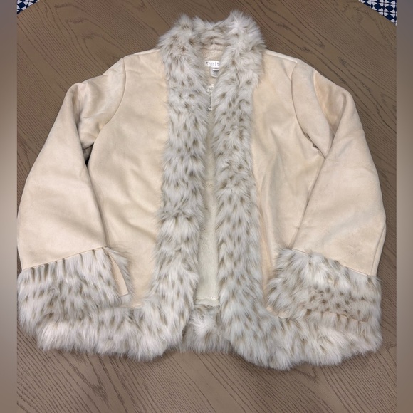 White House Black Market Jackets & Blazers - White House Black Market Cream Faux Fur Trim Suede Jacket Womens Size Medium